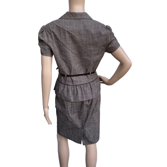 New IZ Byer Women's 2 Piece Brown Belted Skirt Collared Jacket Set Size L/7 - Picture 5 of 5